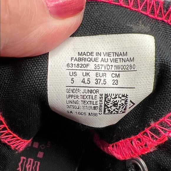 Converse Pink and Black High-Top Velcro Close Sneakers Junior 5= Women’s 7-7.5 - Picture 5 of 9